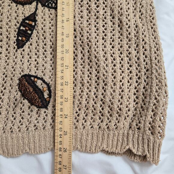 Vintage Chaus Womens Cottage Boho Indie Embroidered Beaded Open Knit Sweater M - Picture 12 of 12